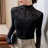 Semi-turtleneck Bottoming Shirt Women's 2025 New Women's Clothing Crochet Lace Splicing Threaded Long-sleeved Inner Chic Top