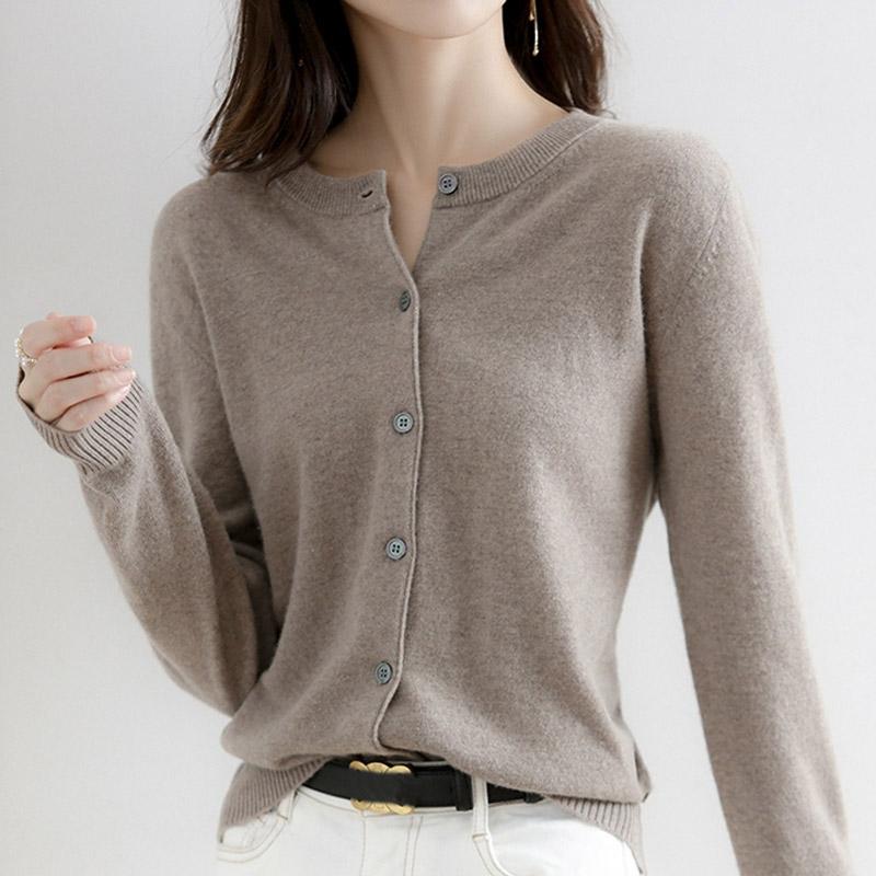 Женские свитера кардиганы 2025 осень зима длинный рукав O-образный вырез черный вязаный свитер женские топы кардиган JJ70