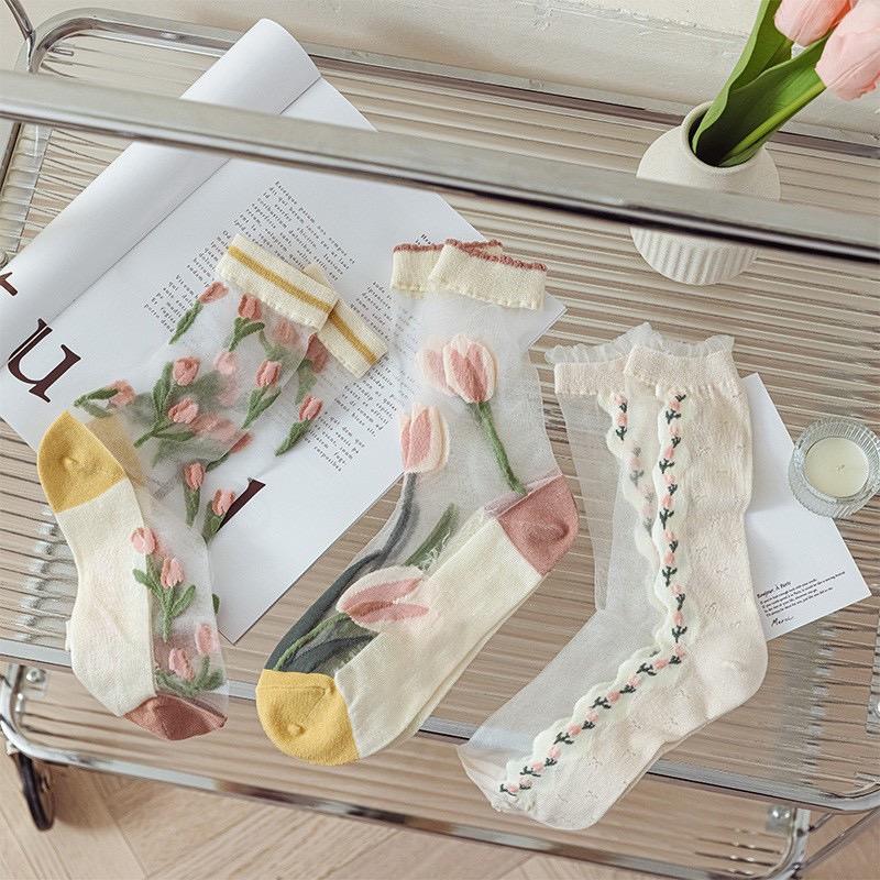 Quentin Fashion Fancy Summer Thin Crew Sheer Socks Breathable Transparent Socks Custom