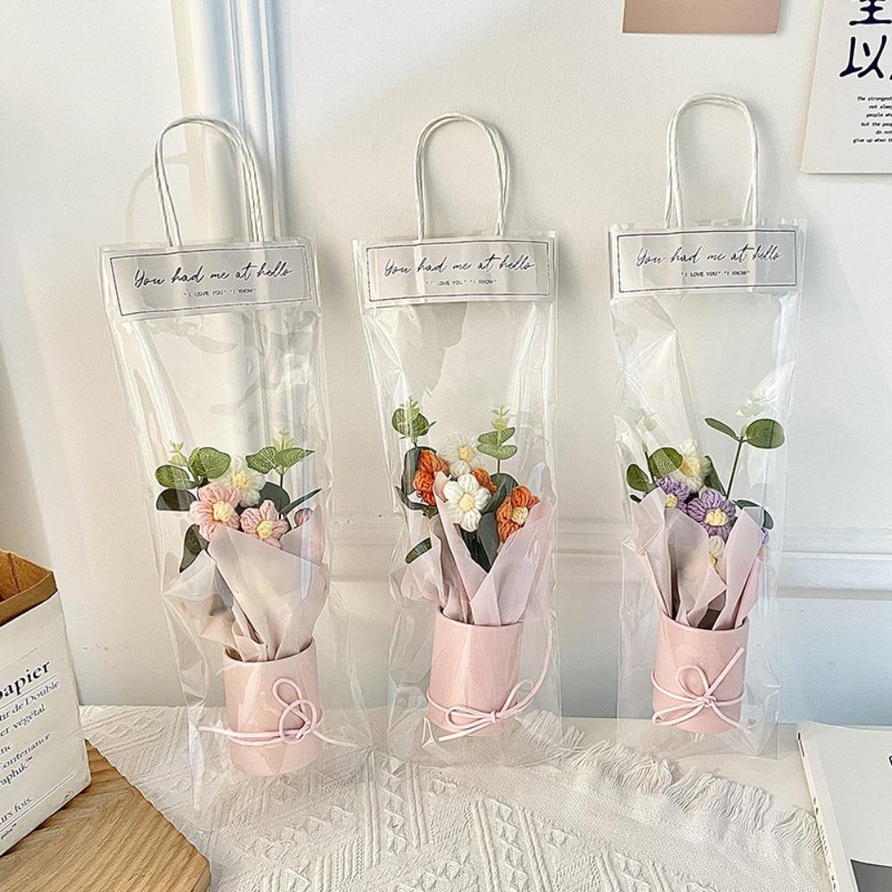 Knitted Crochet Flowers Colorful Artificial Flower Potted Plant Teachers' Day