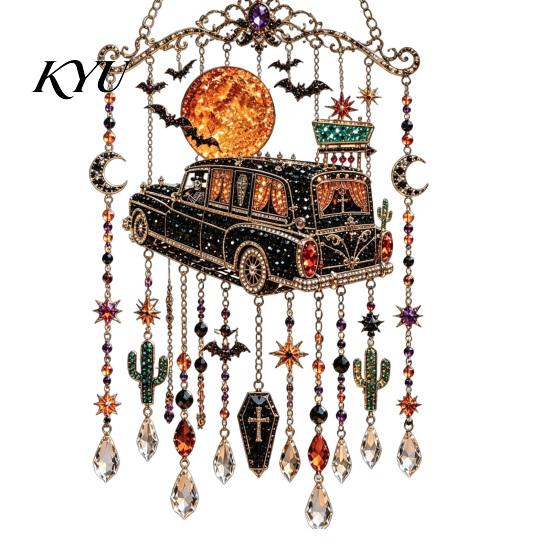 Retro Style Pendants Halloween Wind Chimes, Acrylic Spooky Sun Catcher for Window Garden Yard, Gothic Chimes Hanging with Crystal Stars Moons