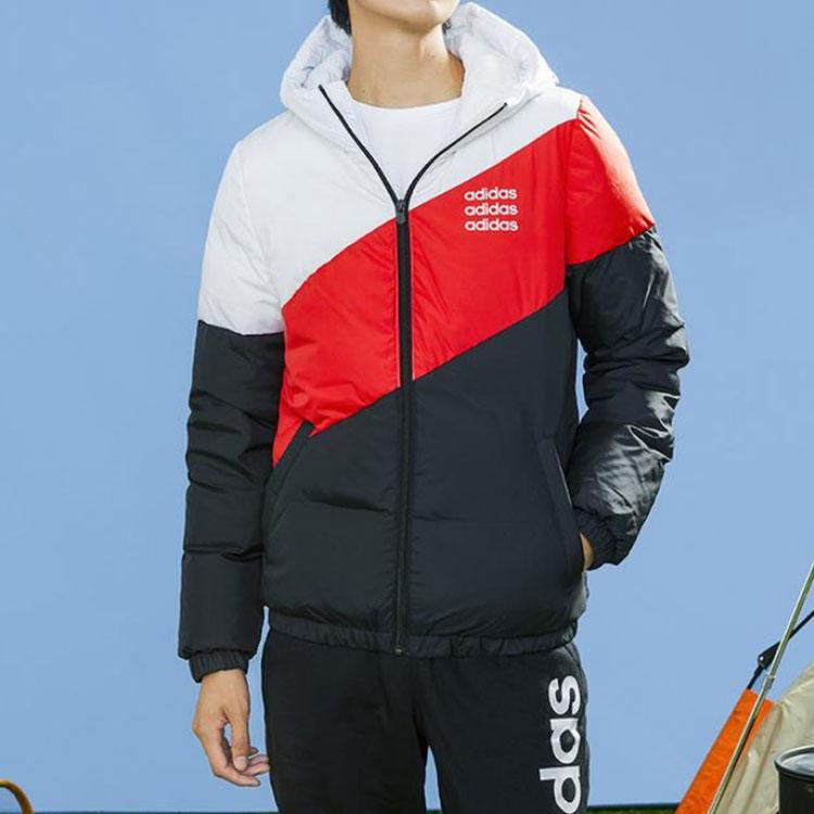 Adidas Теплый пуховик с неоконтрастной вставкой и капюшоном, мужская верхняя одежда, белый цвет, H45268