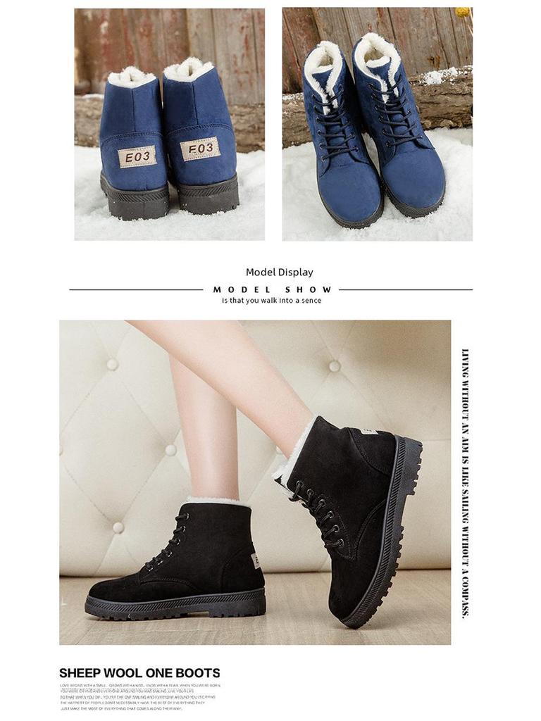 Зимние хиты продаж женские зимние ботинки большого размера: Теплые, короткие, на плоском каблуке, хлопковые туфли в корейском стиле