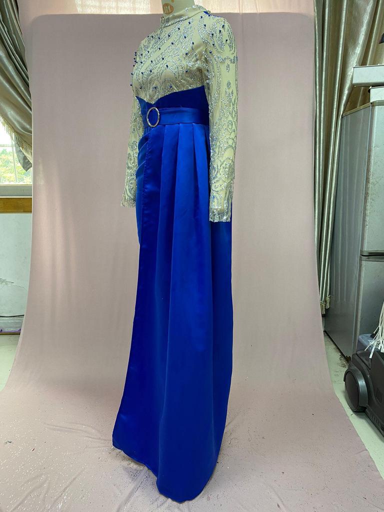 2025 Европейско-американское вечернее платье сине-золотистого цвета с вкраплениями: Сексуальная длинная юбка с круглым вырезом на весну/лето