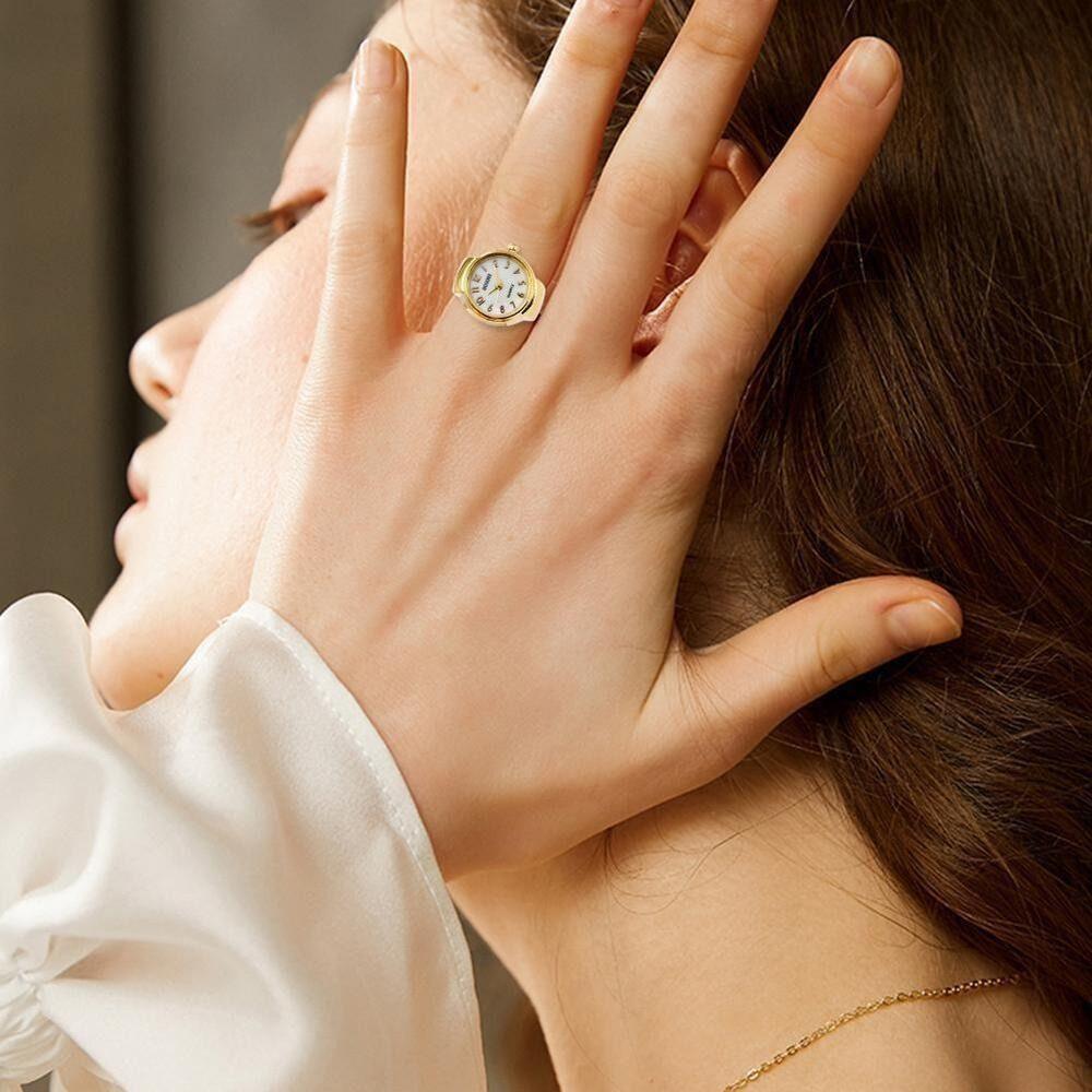 Women Men Fashion Gift Digital Watch Elastic Stretchy Rings Ring Watch Round Quartz Finger Rings