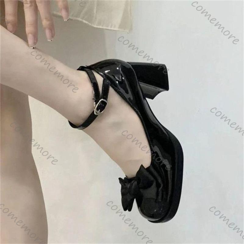 Fashion Comemore Chunky Heel Leather Mary Jane Shoes Spring and Autumn New Pumps Bow Retro High-heeled Shoes for Women Fashion Loafers
