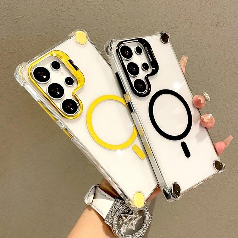 Роскошный прозрачный чехол для Samsung Galaxy S25 S24 S23 S22 Ultra Plus A17 A56 A36 A16 A26 S24FE Магнитная подставка Magsafe Защитная крышка