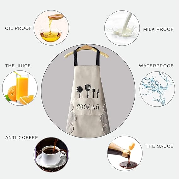 Kitchen Aprons 2-Pack Adjustable 2-Pocket Aprons Water-Resistant Kitchen Aprons for Men Women Long Ties Black+White