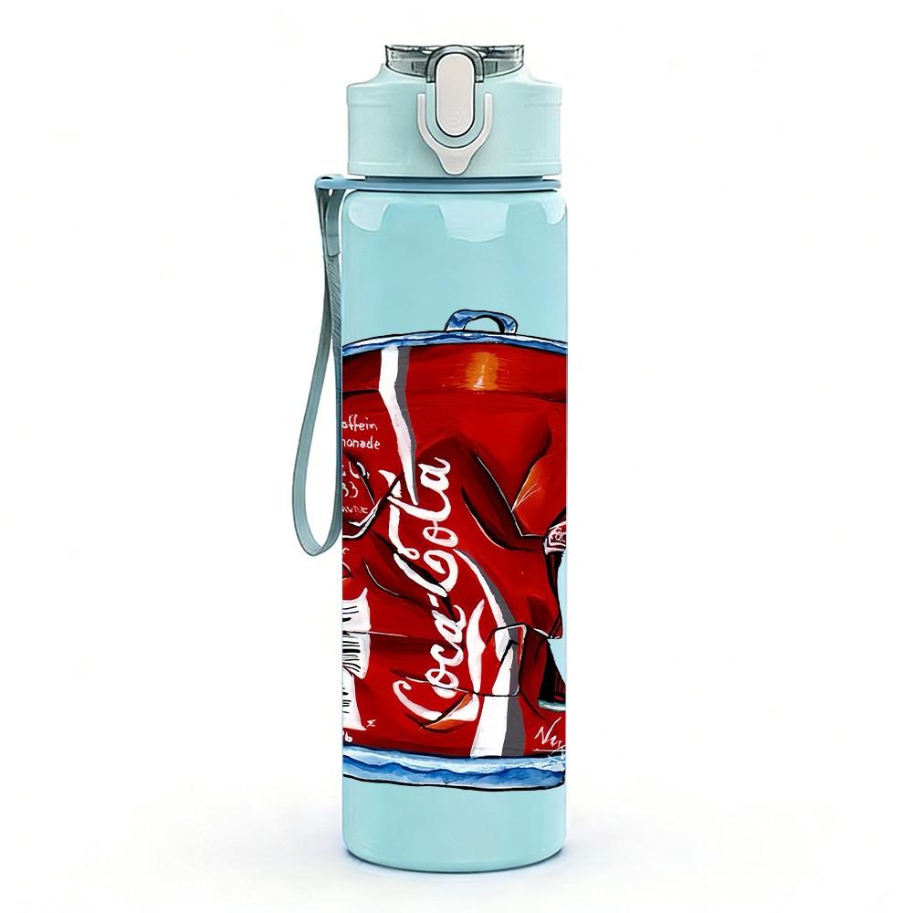 1PC Red Soda Drink Can Pattern 750ml Color Plastic Sports Water Bottle Leakproof Flip Straw Lid Suitable for Sports Office Home Use