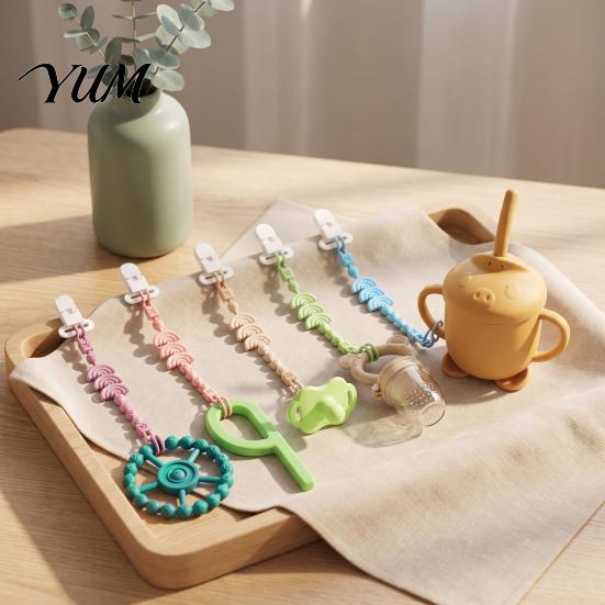 Teether Attachment for Stroller Silicone Pacifier Clip with Infants, BPA-Free Chewable Baby Anti-Drop Holder Chain 0-24 Months, Boil-Safe Integrated