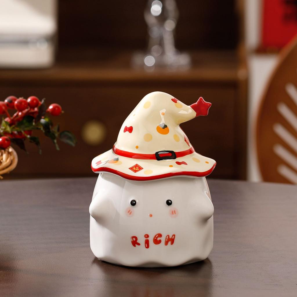 High-value mug, cute water cup with lid, souvenir for girls, girlfriend gift, cartoon ghost ceramic cup.