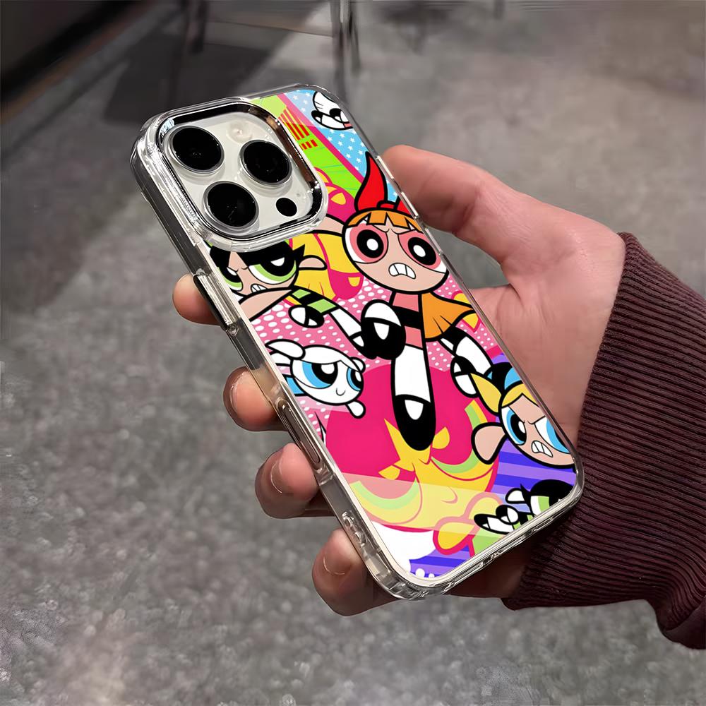 Чехол для телефона P-Powerpuff Girls Милый для iPhone 17 Air 16 E 15 14 13 12 11 Plus Pro Max Гальванизированный Прозрачный Мягкий Корпус