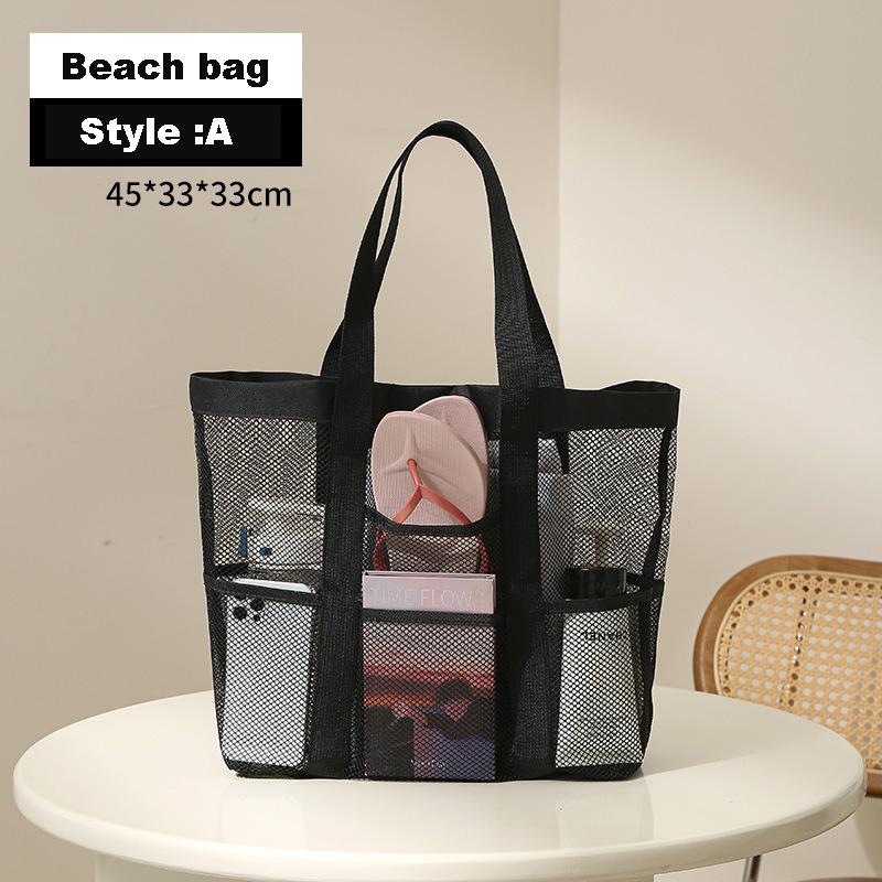 Large-Capacity Mesh Beach Bag Foldable Zippered and Breathable Tote for Swimming Travel & Grocery