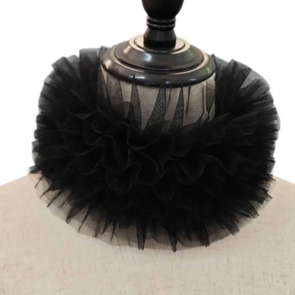 Women Colorful Mesh Layering Ruffled False Collar Ties Up Chokers Shawl Wrap Renaissances Small Neck Ruff Necklace Scarf