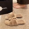 Xiaoxiangfeng квадратный носок плоская подошва H пушистые тапочки женская уличная обувь~ высокое чувство моды универсальные домашние офисные шлепанцы-однословки тренд