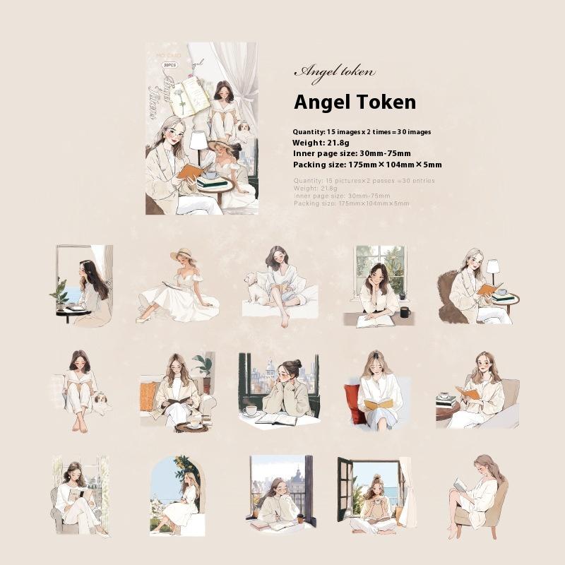 30Pcs/Pack Aesthetic Decals Labels Reading Girl Stickers Decorative Diary Album Material Scrapbooking Supplies