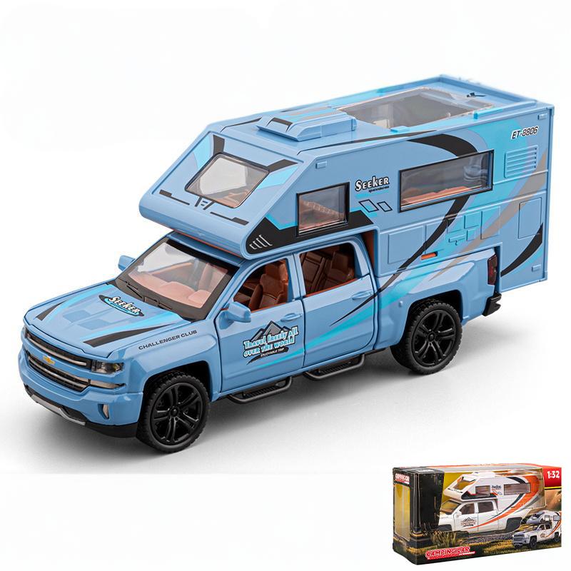 1:32 Chevrolet Blazer Chalet Off Road Camping RV Alloy Diecast Metal Model Sound Light Pull Back Toy Home Decoration Kids Gifts