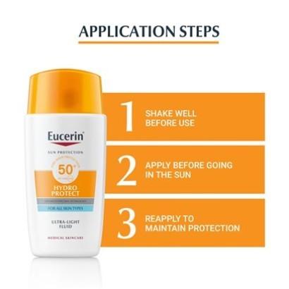 Eucerin Солнце Лицо Гидро Защита Ультра-Легкий Флюид SPF50+ (50 мл, 10 мл)