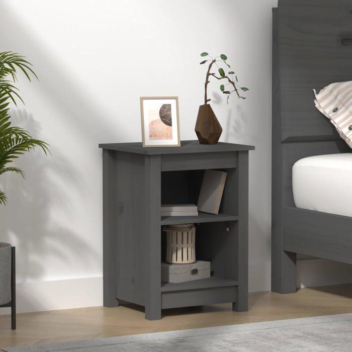 Table de chevet - Maison Exclusive - Bois de pin massif - Gris - 2 compartiments