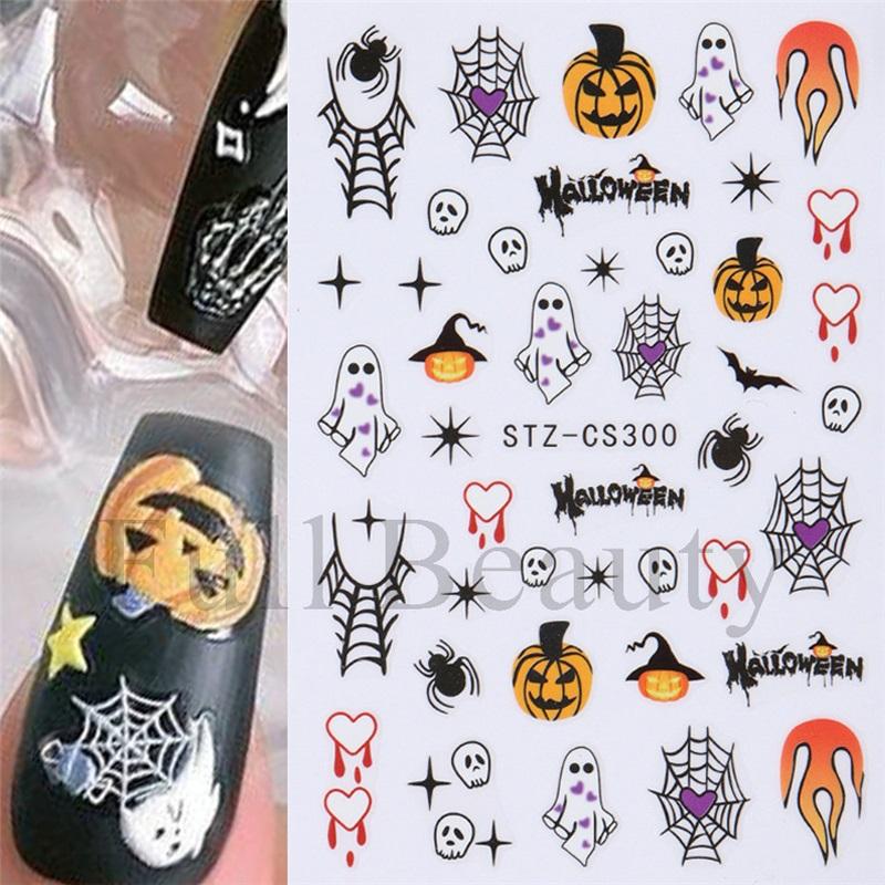 New Nail Art Stickers Halloween Pumpkin Ghost Love Spider Web Cute Cartoon Adhesive Nail Stickers