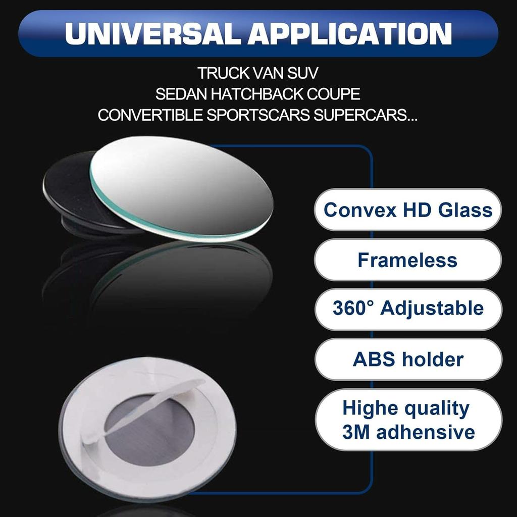 Blind Spot Mirrors for Cars, 2 Pack Round Frameless Blind Spot Adhesive Rotate Adjustable HD Glass Convex Side Mirror for Car SUV Van Truck Universal