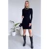 Женское офисное платье из гибкой камзолной ткани с воротником-стойкой и длинными рукавами