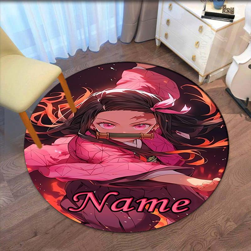 Custom Name Demon Slayer Printed Round Rug Carpet Chair Rug Area Rug Entryway Doormats,for Office Chair Living Room Bedroom Kitchen Room.