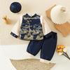 New Boys' Fleece-Lined Tang Suit Three-Piece Set for Autumn & Winter: Chinese Style Baby Outfit.