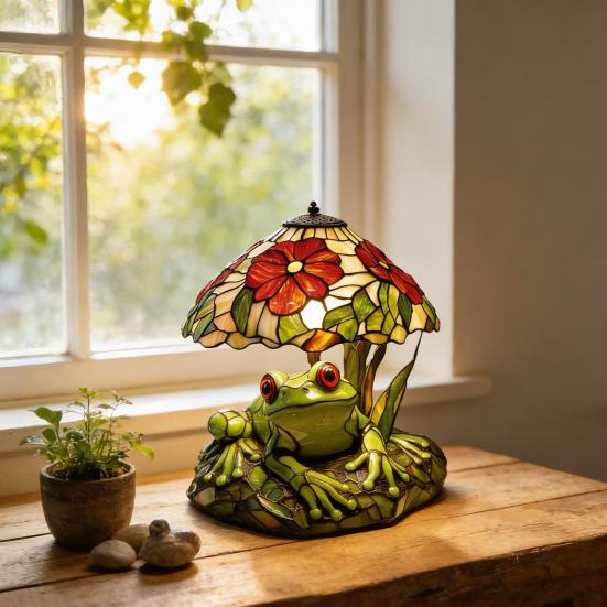 Настольная лампа Yousheng Лягушка и цветок Ручная работа Декор из смолы с теплым свечением Декоративный ночник для спальни гостиной Милый декор для дома на тему животных