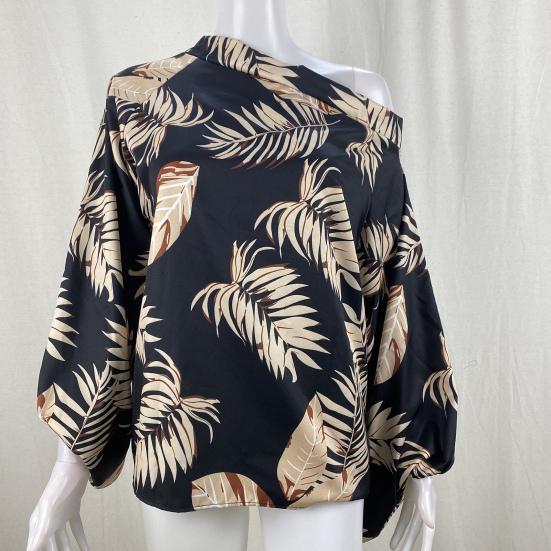 Женский топ свободного кроя с длинным рукавом на одно плечо и вырезом-фонариком