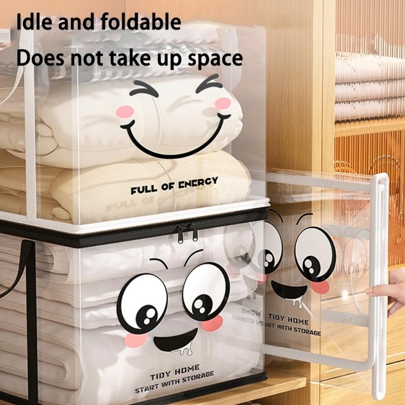 Clear PVC Book Storage Box Large Opening Design Double Handles Pliable Organiser for Home Office Classroom