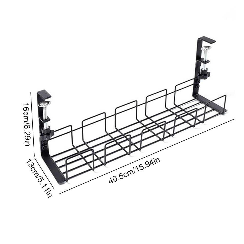 Under Desk Clamp Mounted Cord Organizer No Drill Wire Management Holder Mesh Cable Basket for Managing Cables Power Strips