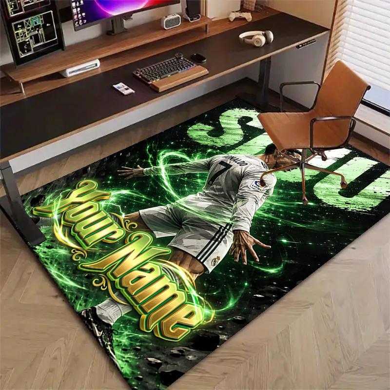Number 7 Soccer Design Area Rug Personalized Name- Non-Slip, Soft & Cozy Floor Mat for Living Room, Office - Indoor/Outdoor Carpet
