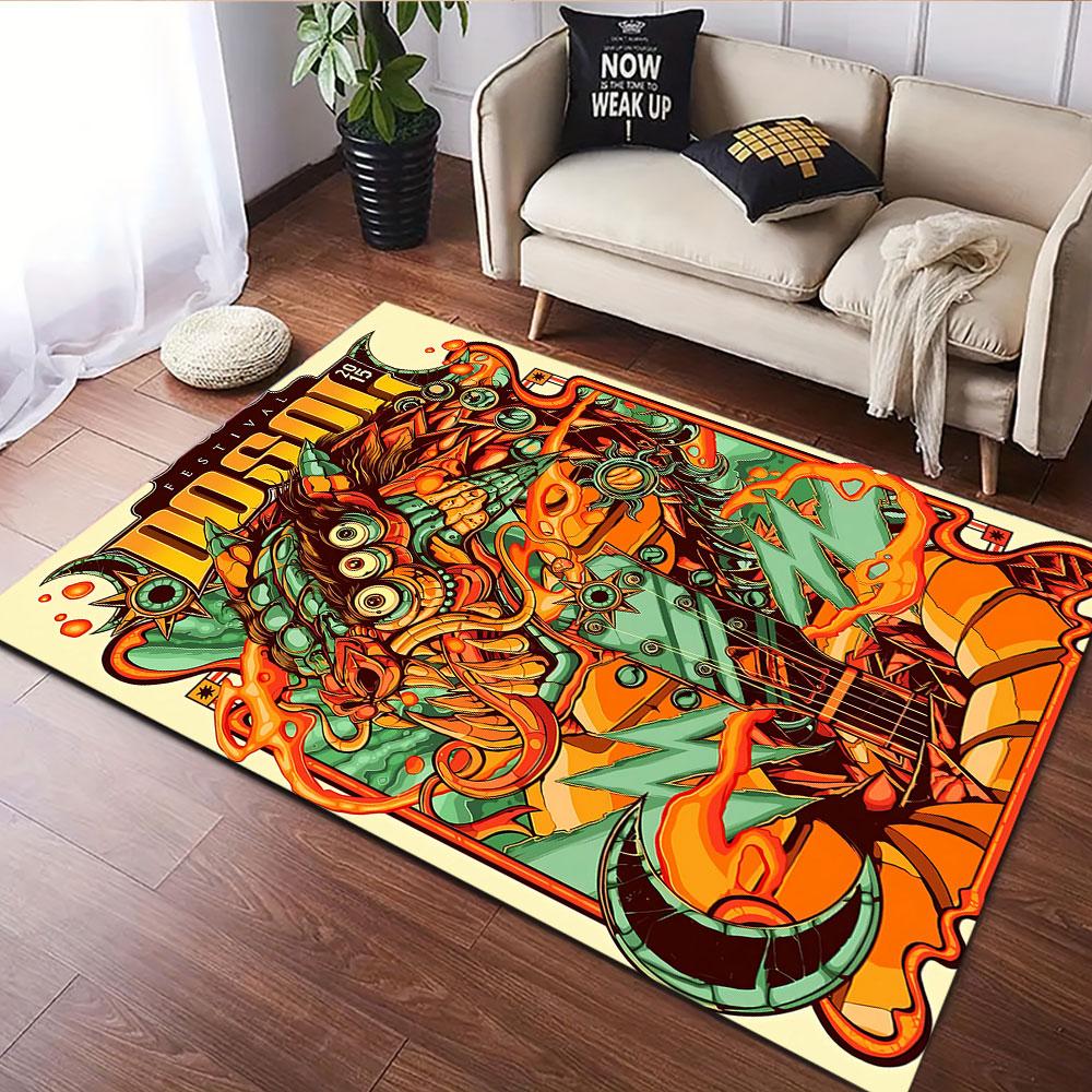 "Colorful Festival Monster Guitar Art" Patterned carpet, suitable as a non slip play mat for the living room and bedroom sofa