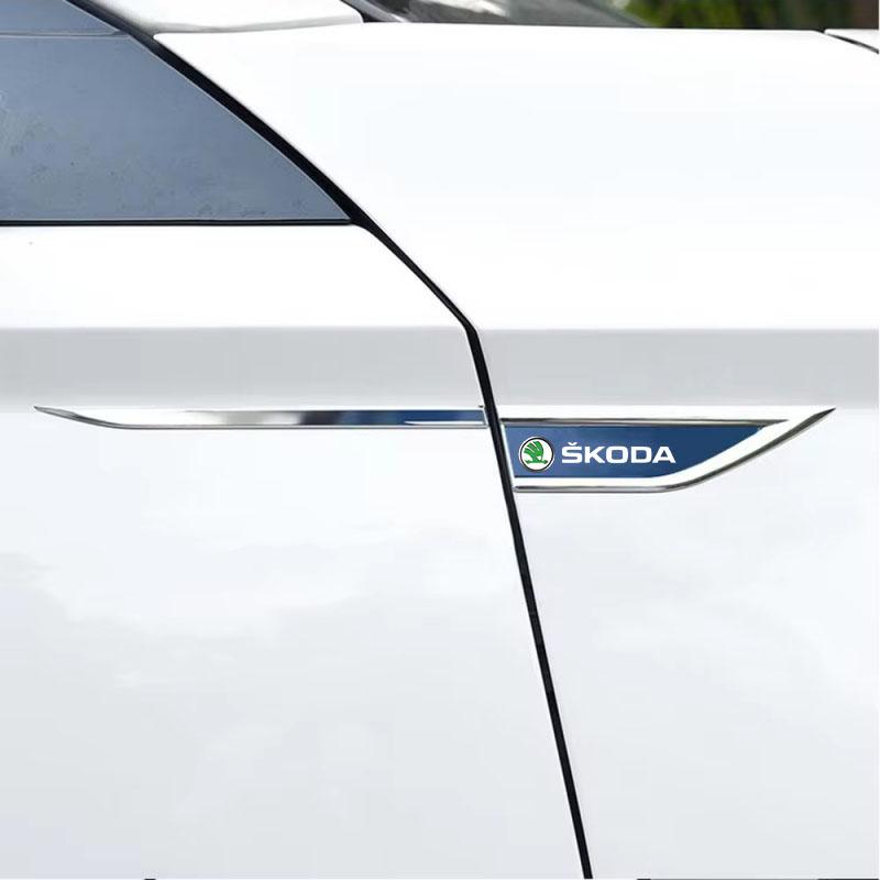 YCGG5 2Pcs Car Door Fender Side Blade Badge Car Body Protective car Metal Sticker For Skoda VRS Octavia FABIA KODIAQ RAPID SUPERB