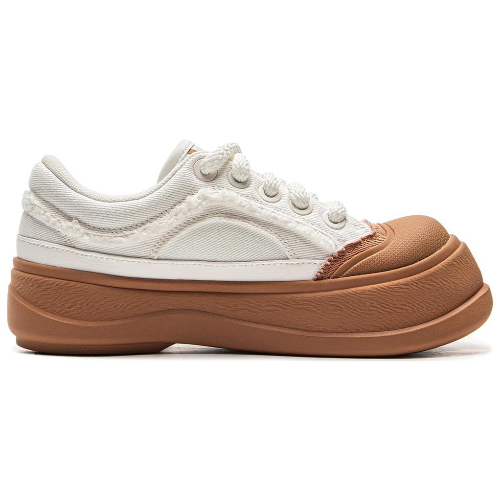 Li-Ning Honey Thick Sole Platform Sneakers Classic Comfortable Trendy Non-Slip Wear-Resistant Low-Top Women Sneakers White Brown AGCV096-1