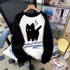 Spring Autumn Long Sleeved Black Cat Design Shirt Funny T Shirt Women's Casual Long Sleeve T-Shirt Crew Neck Top Tee Tshirt