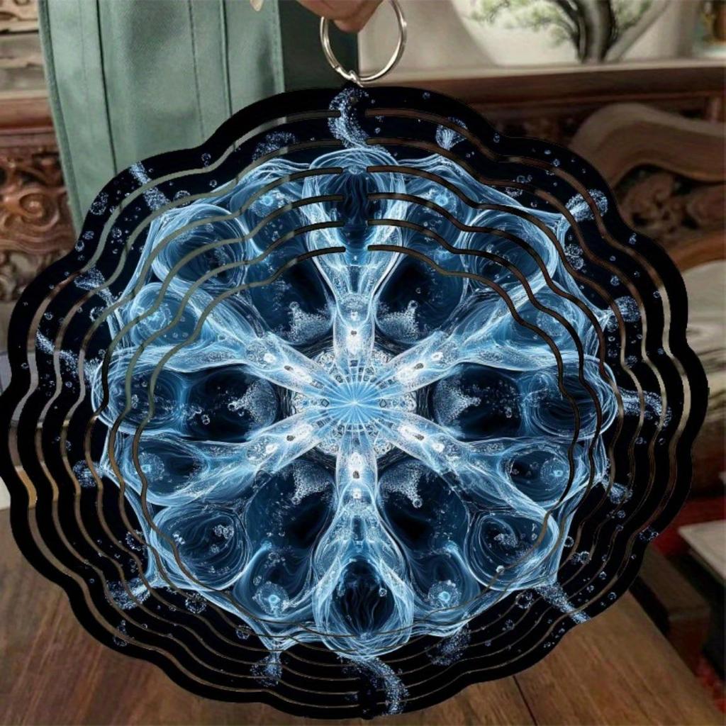 2D Metal Wind Spinner Ornament for Garden Decor Intricate Blue and Golden Design Indoor Outdoor Holiday Gift for All Occasions