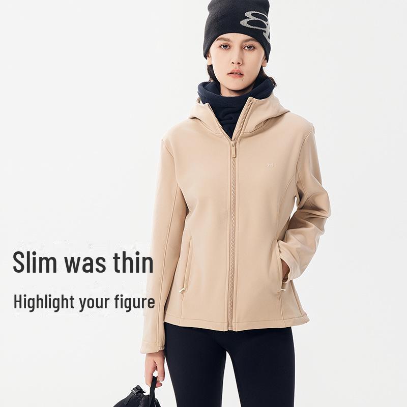 Женская водонепроницаемая ветрозащитная куртка Soft Shell - облегающий крой, плюс бархат, утолщенная для осеннего и зимнего альпинизма