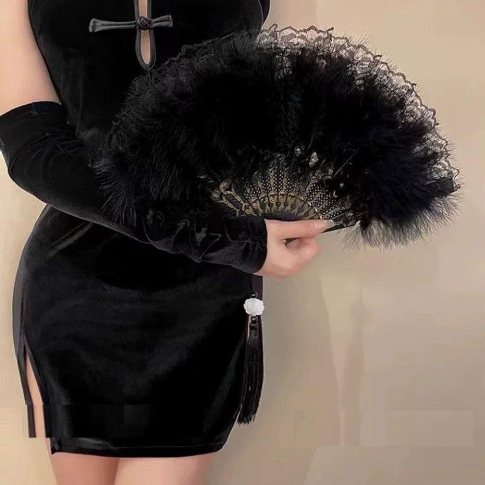 Lolita Feather Fan with Pendant Dance Performance Fans Fashion Feather Folding Fan Wedding Gift