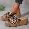 Women Leopard Print Wedge Slippers Slip On Chunky Platform Sandals Woman Summer 2025 Thick Bottom Non Slip Beach Slides Big Size