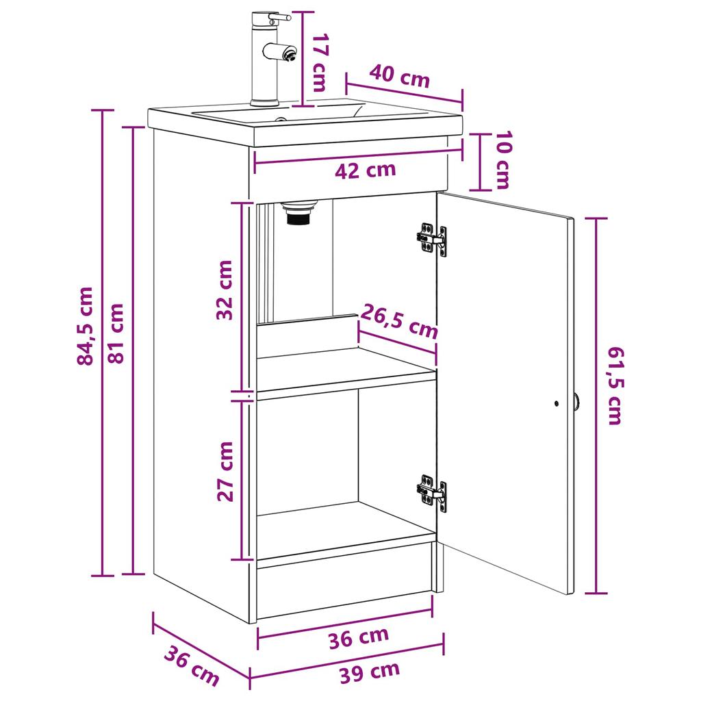 Bathroom Cabinet with Washbasin White 42 x 40 x 84.5 cm