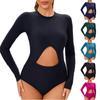 Women's Long-sleeved Conservative One-piece Sexy Sunblock Wetsuit With Breast Pad Swimsuit