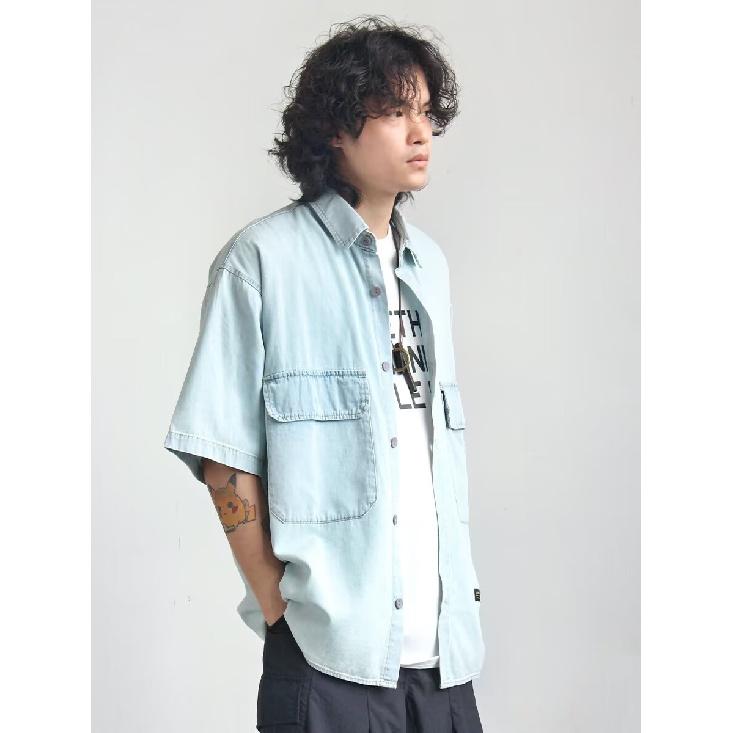 Рубашка с коротким рукавом в стиле ретро из джинсовой ткани, летняя модная мужская и женская марка, японский ретро-тренд с коротким рукавом, классная и свободная рубашка