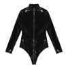 Women Tight Patent Leather Leotard Zipper Long Sleeve Bodysuit Catsuit Pole Dancing Wear