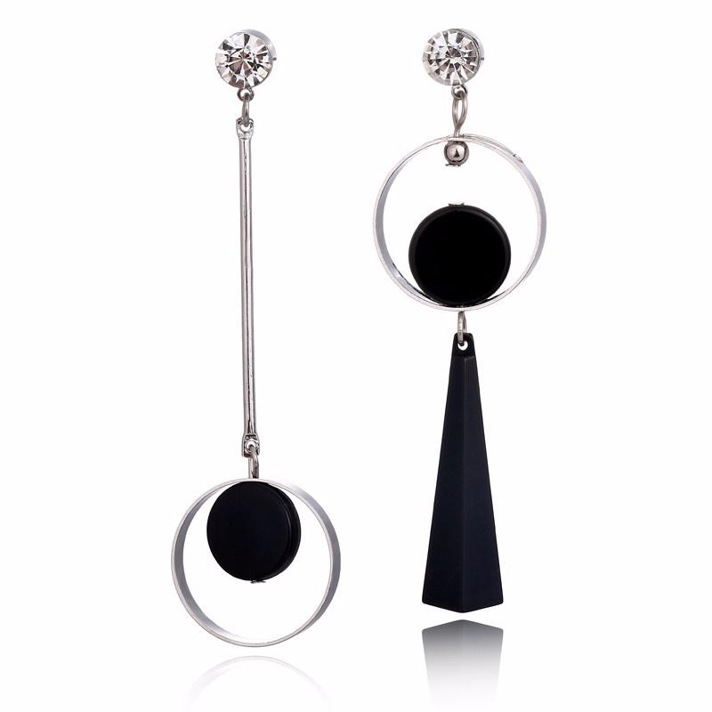 Korean Fashion Geometric Long Asymmetry Earring Rhinestone Circle Ear Stud New Acrylic Big Earrings