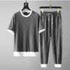 Men's Summer Stretch Casual Set Short-Sleeve T-Shirt + Cropped Pants Comfortable and Silky Sports Two-Piece Set