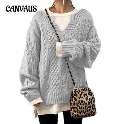 Осенне-зимний женский свитер больших размеров, вязаный повседневный трикотажный свитер с узором «перекрученный»