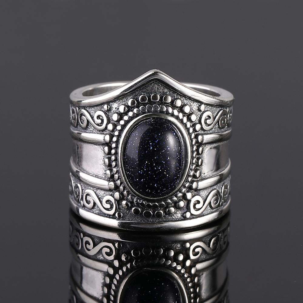 Серебряное кольцо S925 для женщин Овальное Круглое Каплевидное Натуральный Синий Песчаник Кольцо Подарок В форме Солнца Ретро Роскошное Тонкое Ювелирное изделие