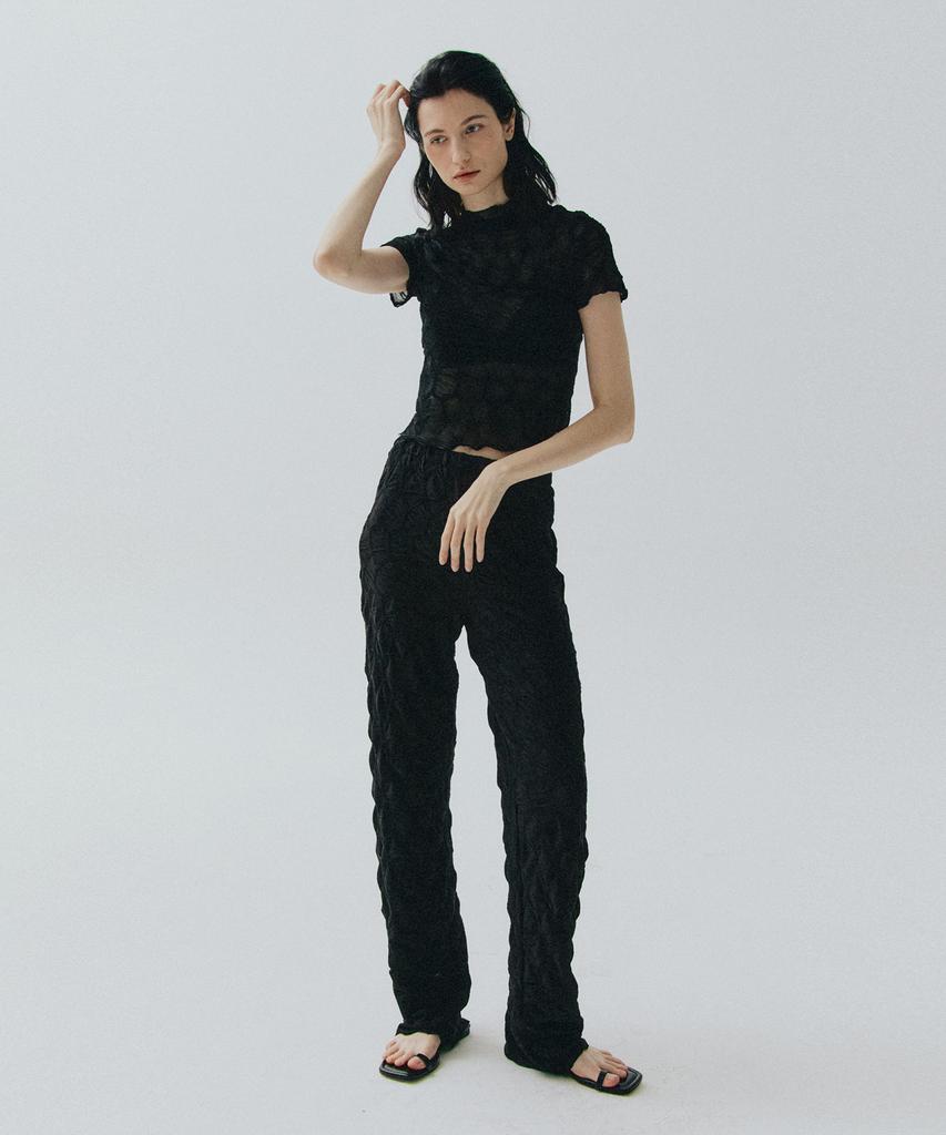 VEDERMI Textured Sheer Banding Pants (Black)
